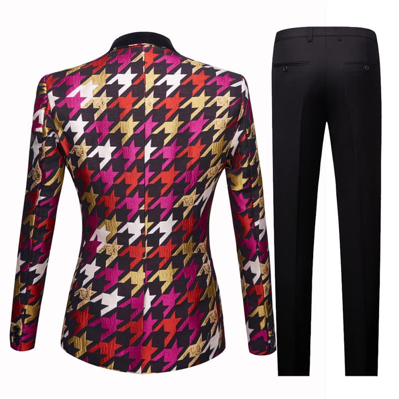 Men's 3-Piece Houndstooth Suit Set - Single Breasted Plaid Jacket, Vest & Pants | Business Casual Blazer Outfit for Office, Wedding & Formal Events