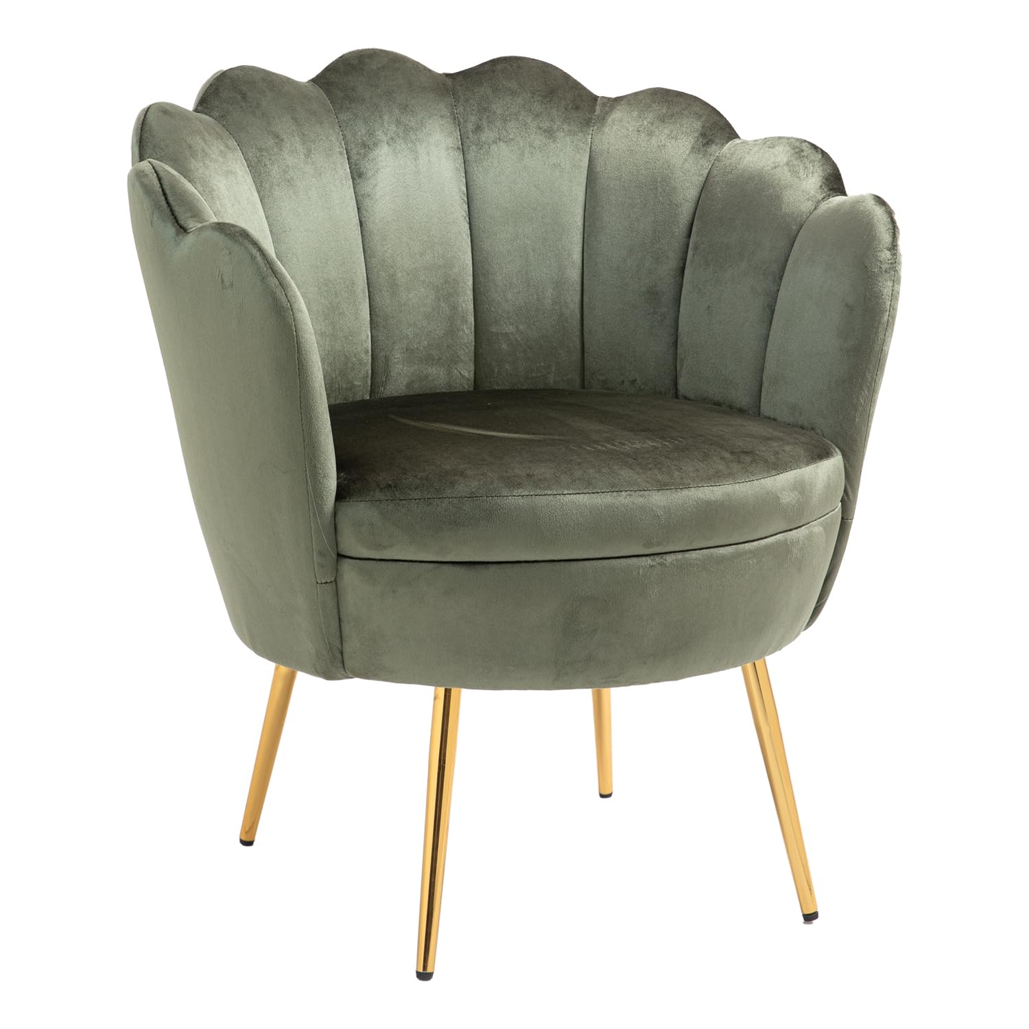 Modern Velvet Accent Chair with Golden Metal Legs - Comfy Upholstered Armchair for Bedroom, Living Room & Vanity - Stylish Desk & Makeup Chair (Army Green) - Perfect for Home Office, Dressing Area & Lounge Decor