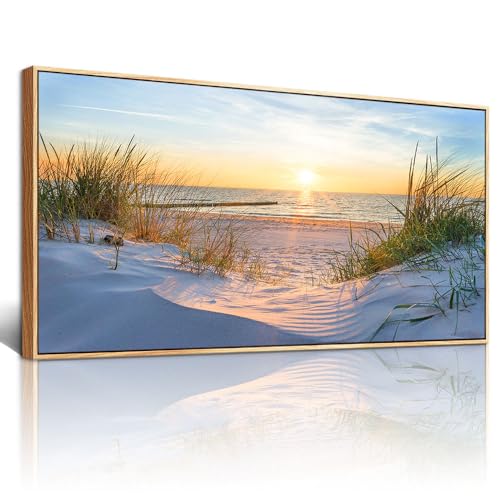 Sun Beach Grass Ocean Wood Framed