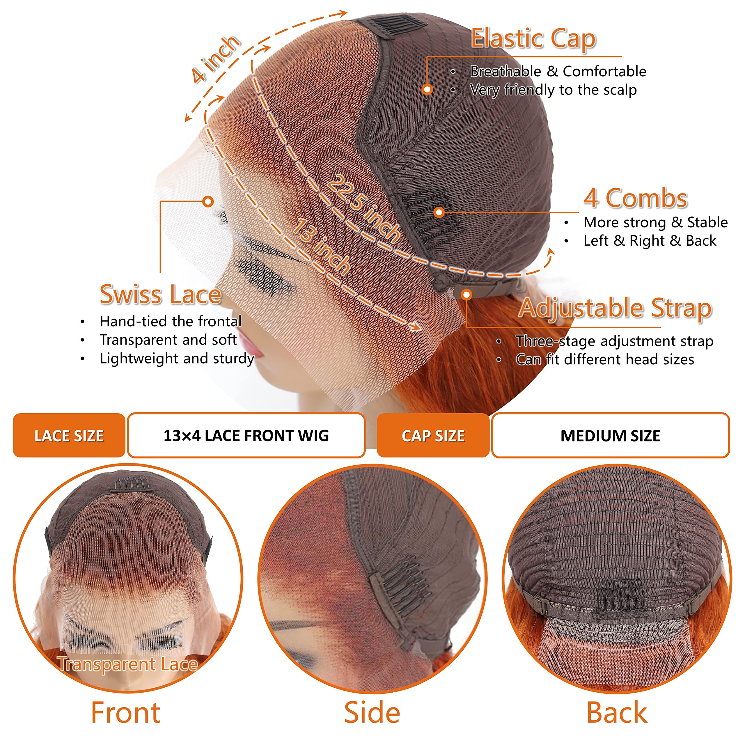 30 Inch Ginger Orange Body Wave Lace Front Wigs - Brazilian Remy Human Hair with Pre-Plucked 13x4 HD Transparent Lace | Natural Look for Black Women | Perfect for Daily Wear, Cosplay, and Special Occasions
