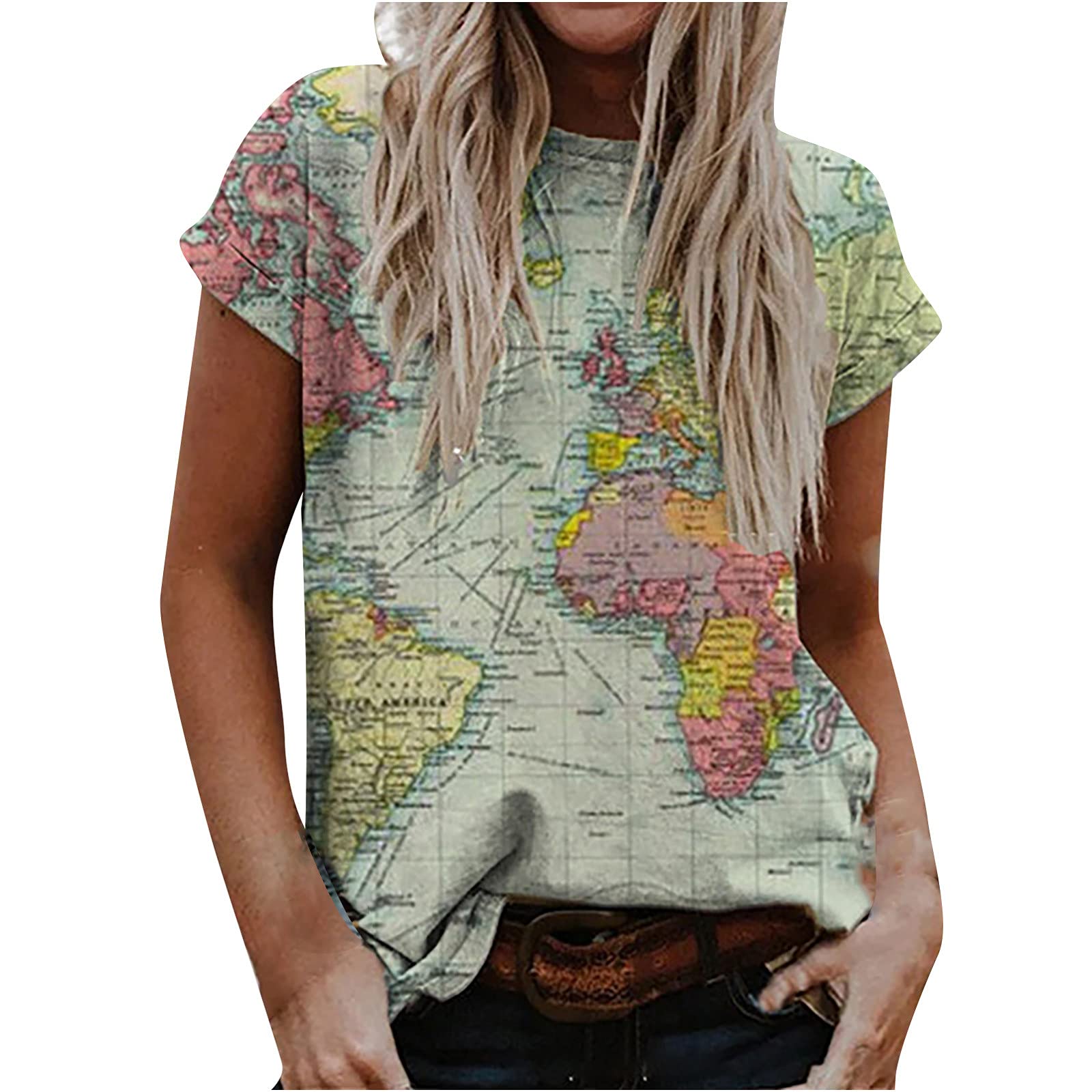 Trendy Women's Casual Graphic Crewneck Blouse - Short Sleeve Summer & Fall Tops for Women | Perfect for Office Wear, Weekend Outings & Date Nights
