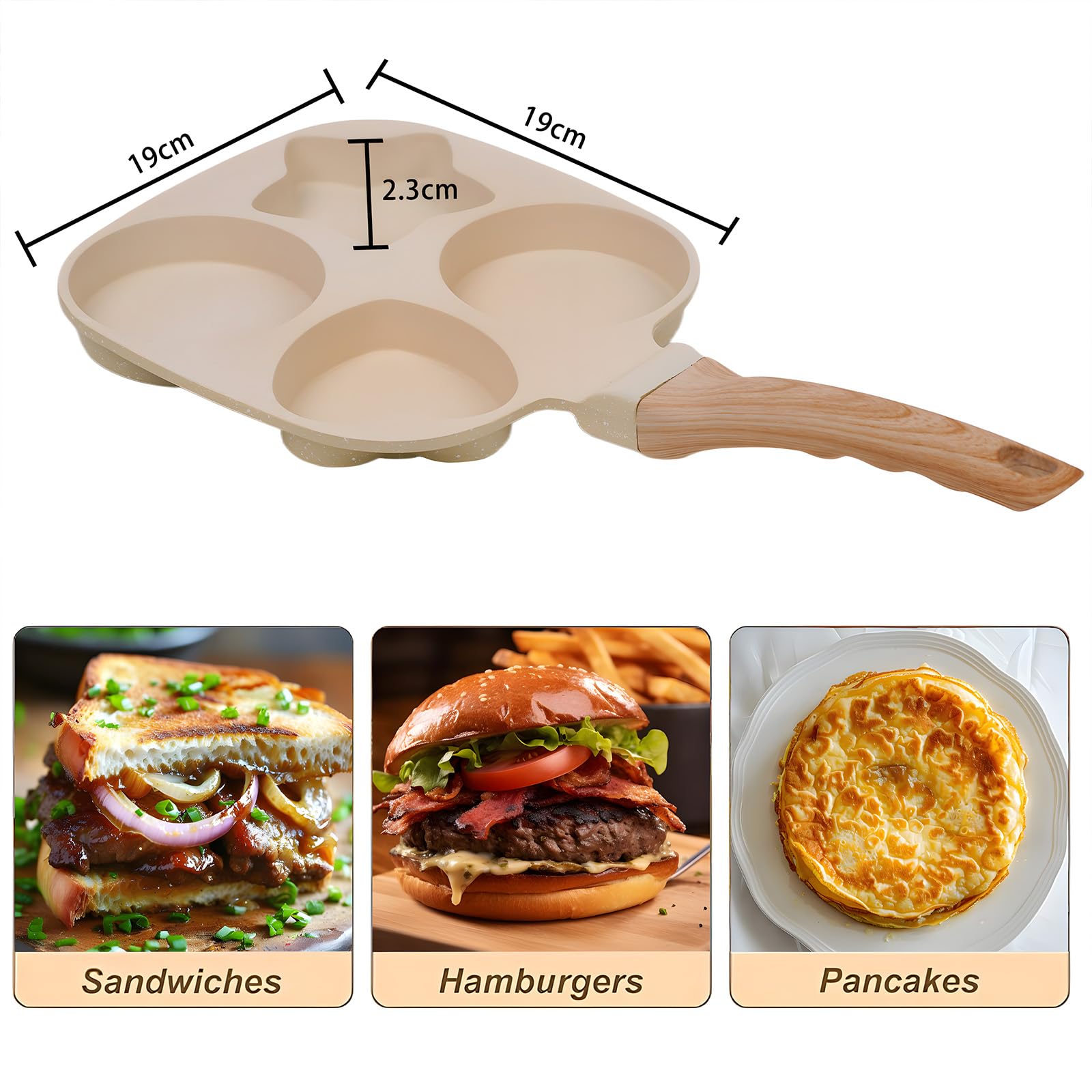 4-Cup Nonstick Omelette Skillet - Egg Frying Pan for Healthy Breakfast, Pancakes, Burgers & Bacon | Easy to Clean with Detachable Bakelite Handle | Works on Gas Stove & Induction Cooktop | Perfect for Home Cooking, Camping & RV Trips