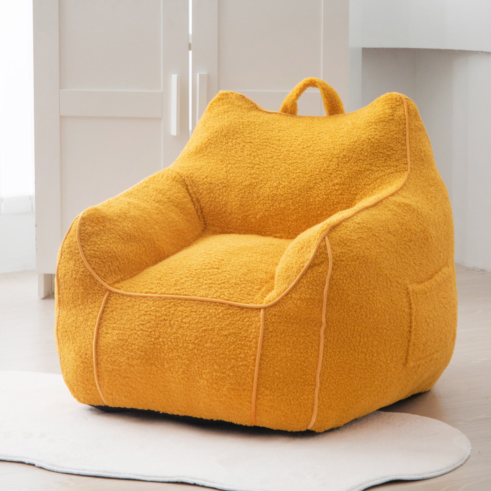 MAXYOYO Kids Sherpa Bean Bag Chair & Couch - Soft Plush Comfort with Decorative Edges for Children's Room, Nursery, Playroom (Lemon Yellow) - Perfect for Reading, Gaming & Relaxing