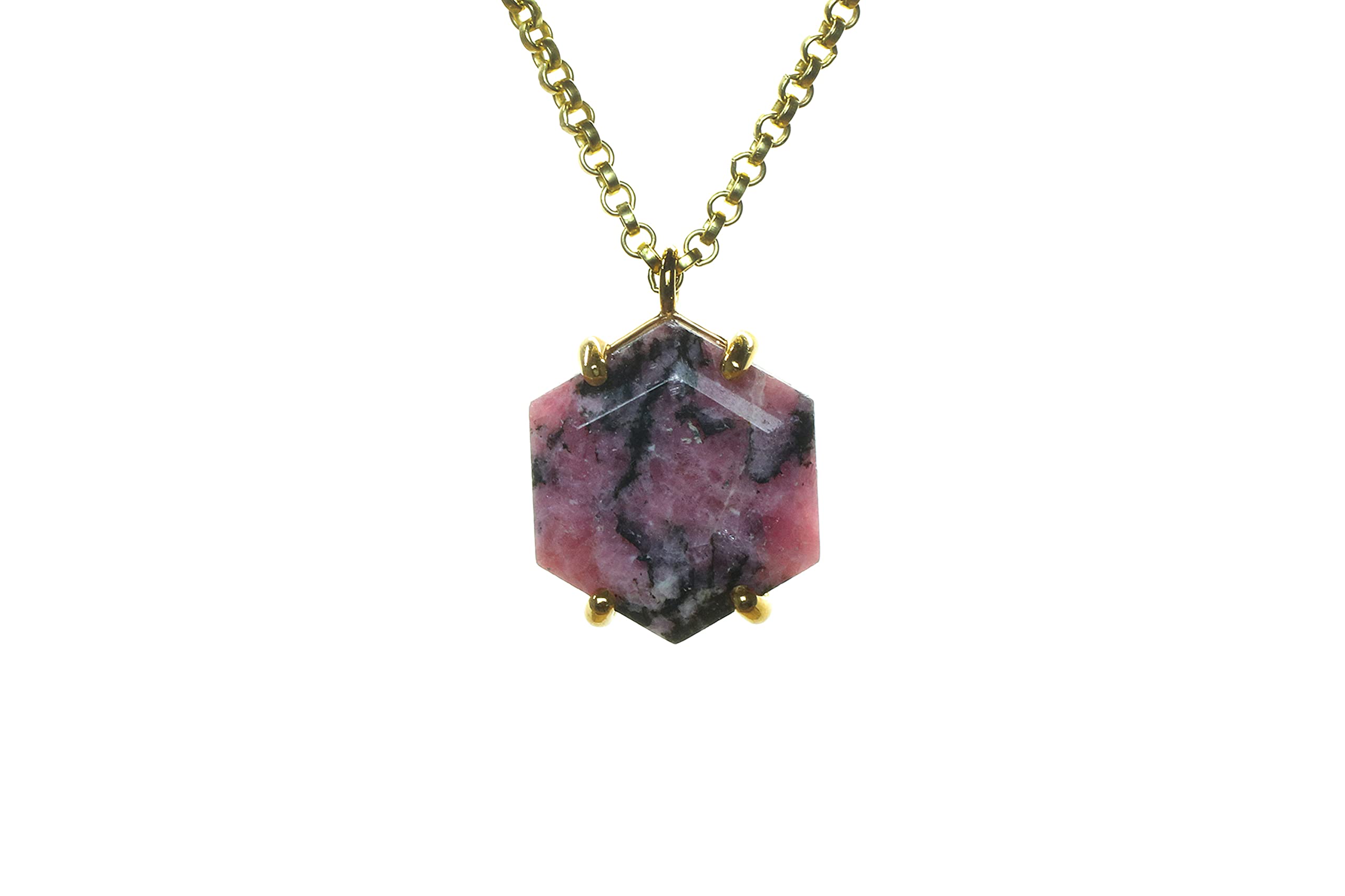 Rhodonite Hexagon Crystal Necklace for Women - Handmade Custom Gemstone Jewelry, Fashion Statement & Unique Gift - Perfect for Everyday Wear, Special Occasions & Spiritual Healing