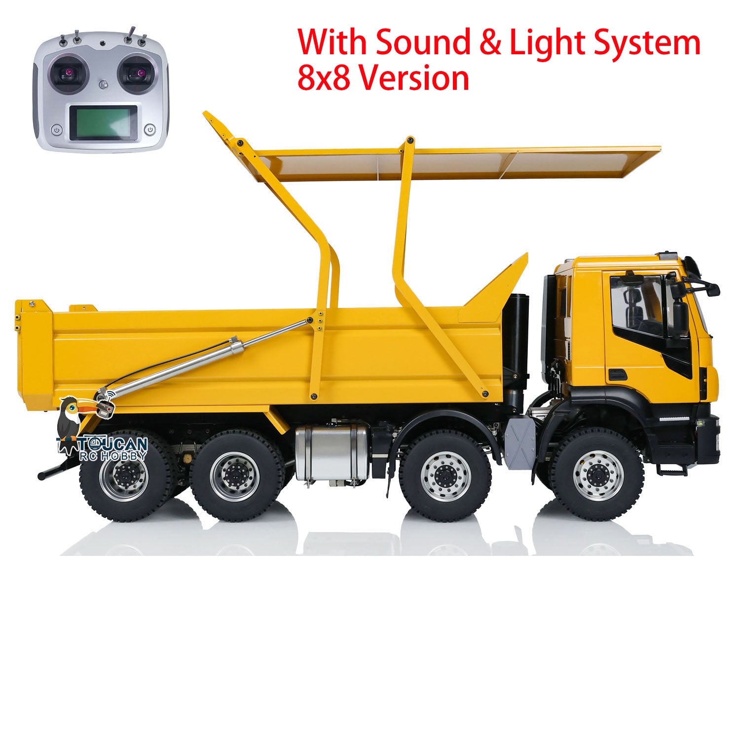 1/14 Scale 8x8 Hydraulic RC Tipper Truck with Flip Over Cover - Remote Control Dump Truck Simulation Car, PNP ESC & Servo Motor - Perfect for Construction Site Play & Off-Road Adventure
