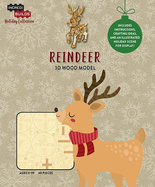 IncrediBuilds Holiday Collection: DIY 3D Wooden Reindeer Puzzle Kit - Fun Christmas Craft for Kids & Adults - Perfect for Holiday Decor & Gifts