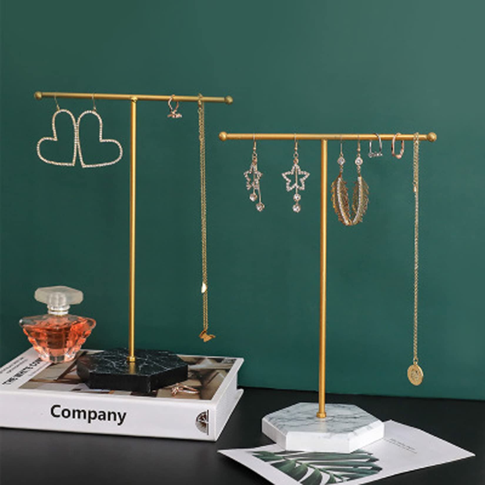 Elegant Jewelry Display Stand - T-Bar Metal Necklace Holder with Black Marble Base for Necklaces, Earrings, Bracelets & Rings | Perfect for Boutique, Home Decor & Jewelry Organization