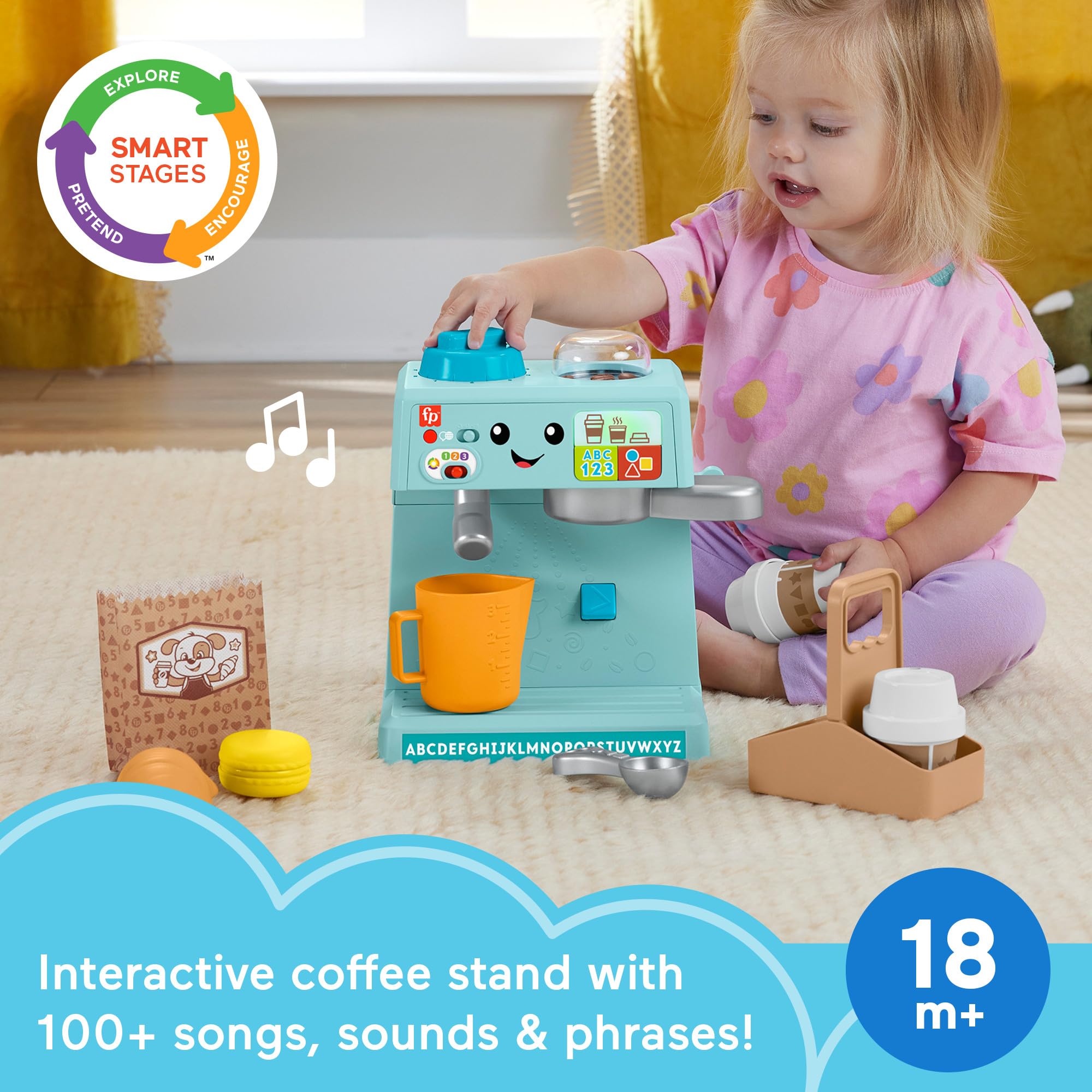 Fisher-Price Learn & Serve Coffee Café Playset - Toddler Toy with Smart Stages Technology, 10-Piece Set for Kids Ages 18+ Months (Multilingual) - Pretend Play Kitchen Set for Early Learning & Role-Playing Fun