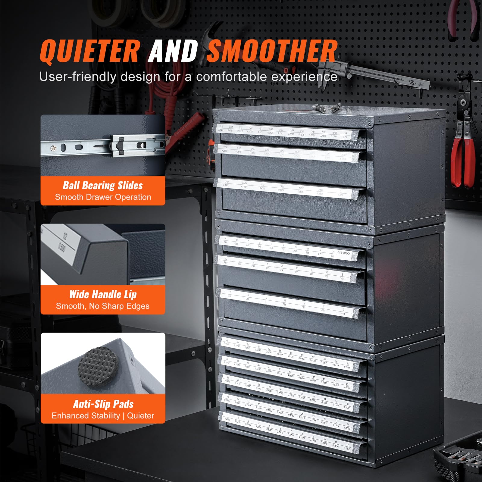 VEVOR 3-Drawer Drill Bit Organizer Cabinet - Jobber Length Fractional Size 1/16