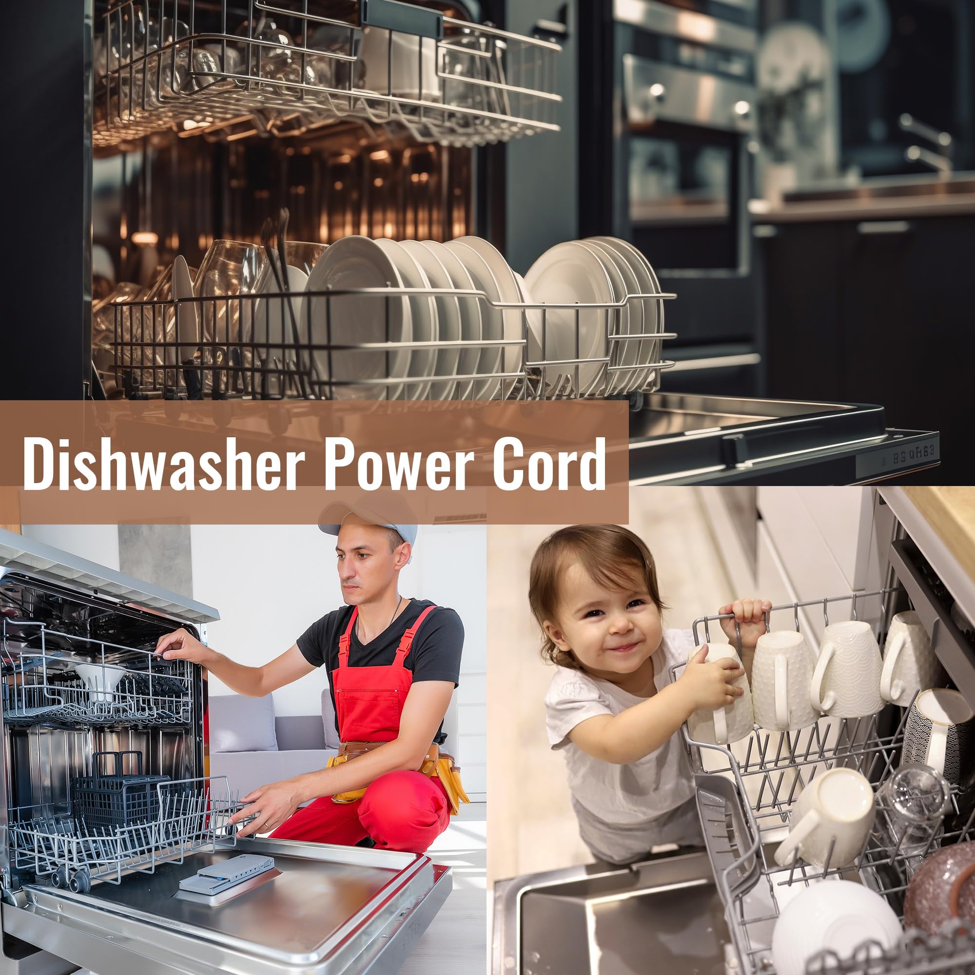 W11365014 Dishwasher Power Cord Replacement - 6 ft UL Certified Dishwasher Installation Kit with Right Angle Plug for Easy Dishwasher Setup & Maintenance