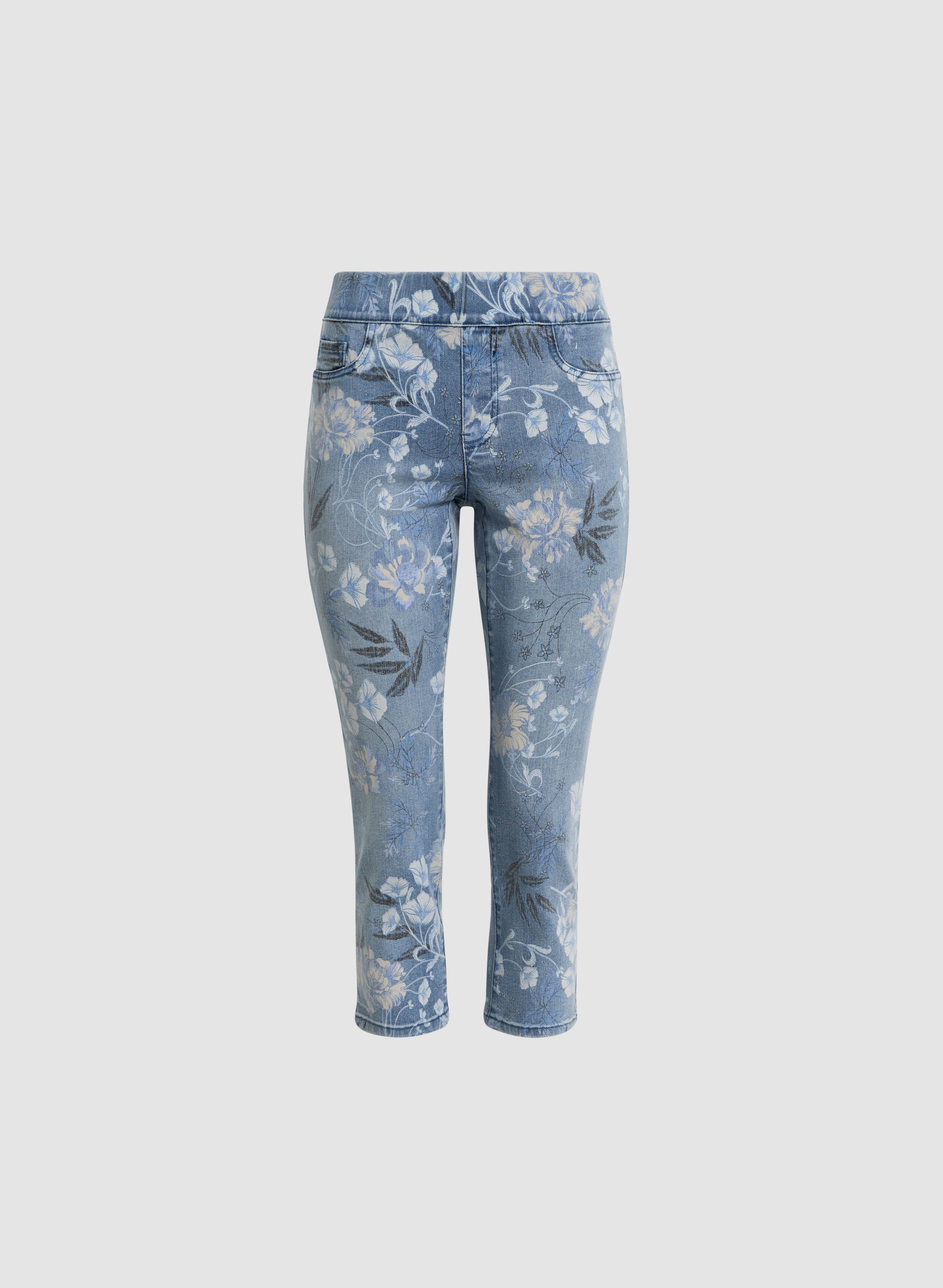 Floral Print Stretch Pull-On Jeans for Women - Comfortable & Stylish Casual Pants for Everyday Wear, Outings & Date Nights