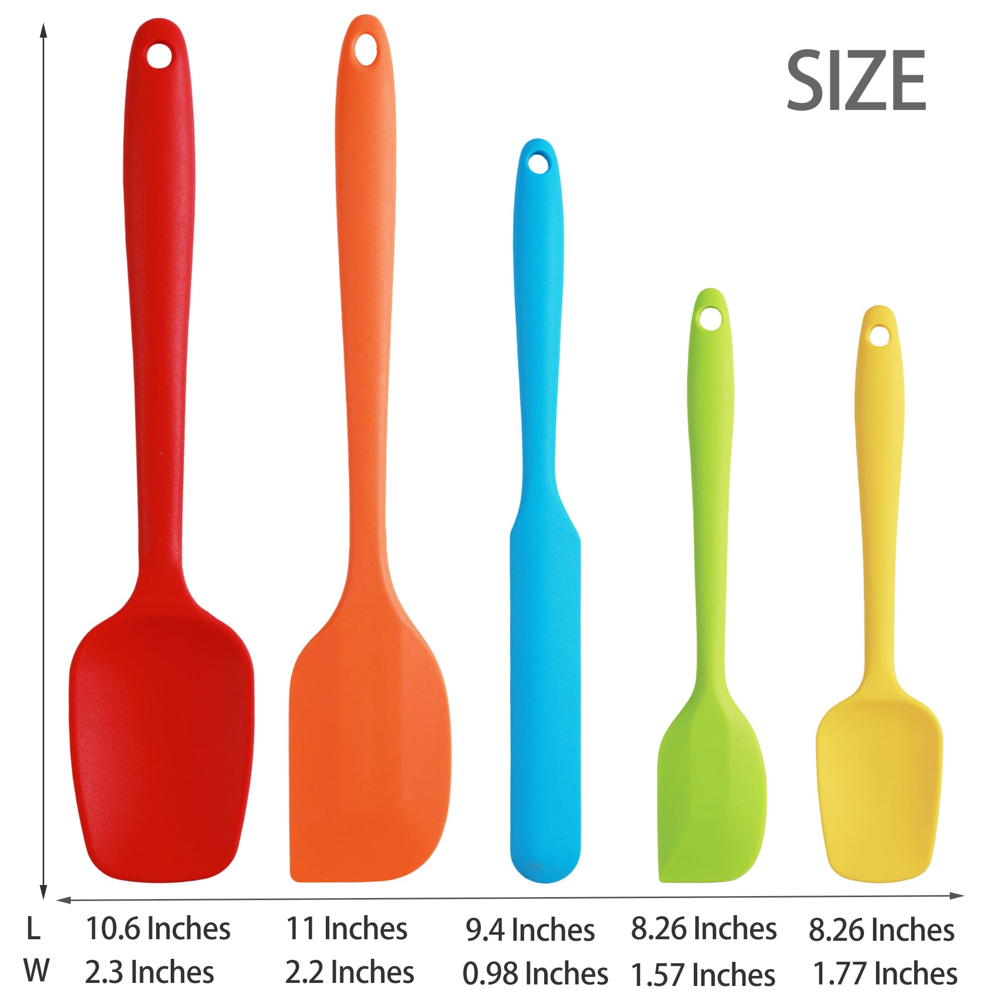 5-Piece Silicone Spatula Set - Heat Resistant & Non-Stick Baking Spatulas, Food Grade Kitchen Utensils for Mixing, Cooking, Baking - Perfect for Cake Decorating, Cookie Dough, Pancake Flipping & More