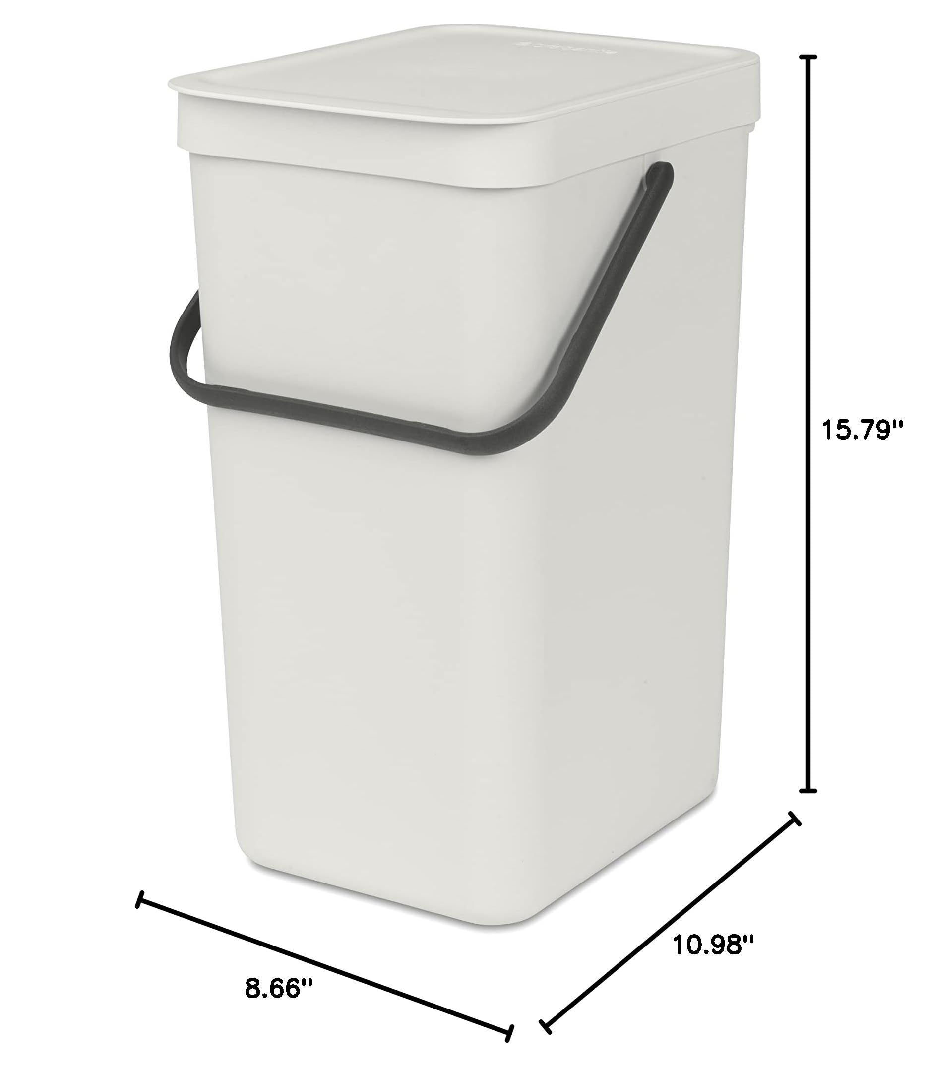 Brabantia Sort & Go 4.2 Gallon Kitchen Recycling Bin - Light Gray Stackable Trash Can with Handle & Removable Lid, Easy to Clean, Wall/Cupboard Mounting Hardware Included - Perfect for Waste Sorting in Small Kitchens & Eco-Friendly Homes