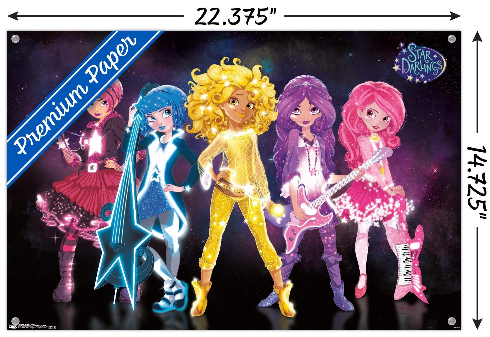 Disney Star Darlings Wall Poster Set with Push Pins - Cute Room Decor for Girls Bedroom, Dorm, Playroom & Kids Wall Art