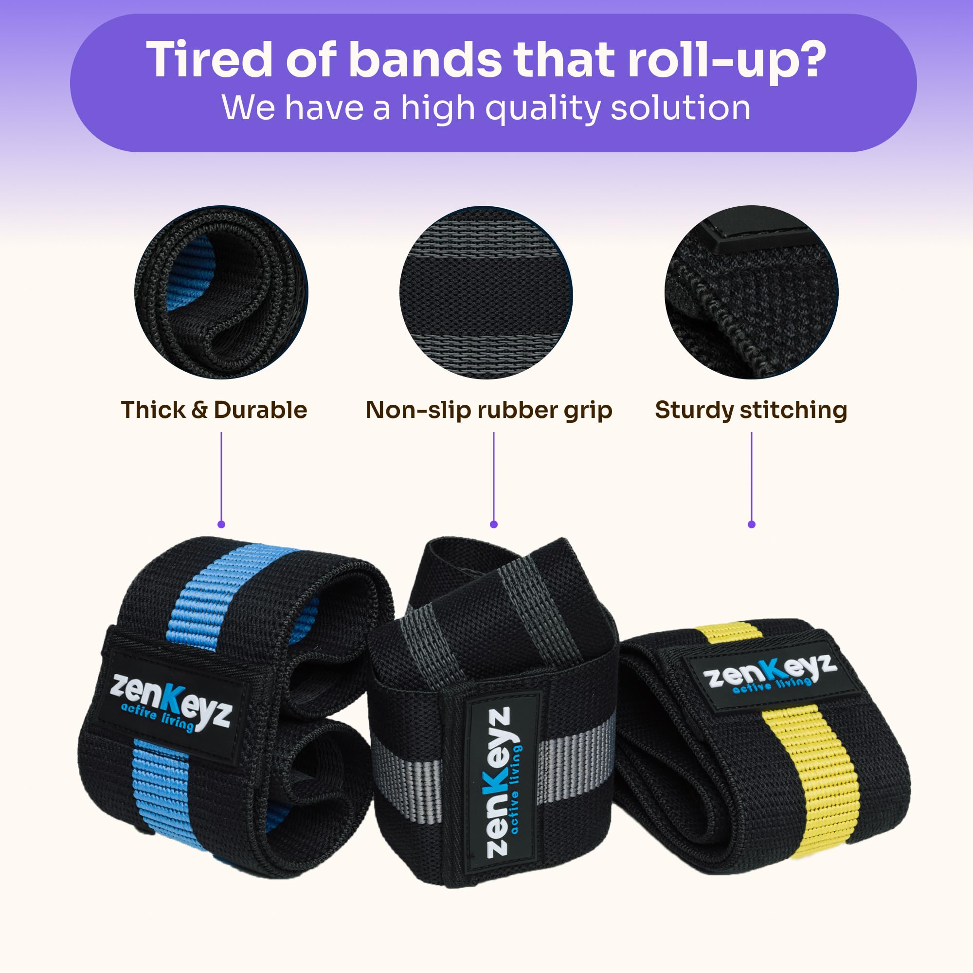 Resistance Fabric Booty Bands - 3 Pack Workout Hip Stretch Bands for Legs, Butt & Glutes - Exercise Loop Bands for Strength Training, Squats, Warm-Up & Stretching - Build Muscle for Women & Men - Perfect for Home Gym, Yoga, Pilates & Fitness Training