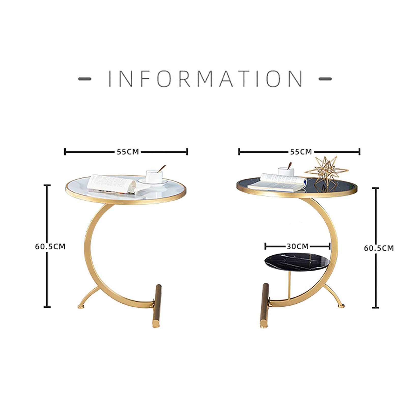 Modern Gold Marble Pattern Side Table - Metal End Table & Coffee Table for Living Room, Bedroom, Patio - Stylish Nightstand in White | Perfect for Small Spaces, Home Decor & Accent Furniture