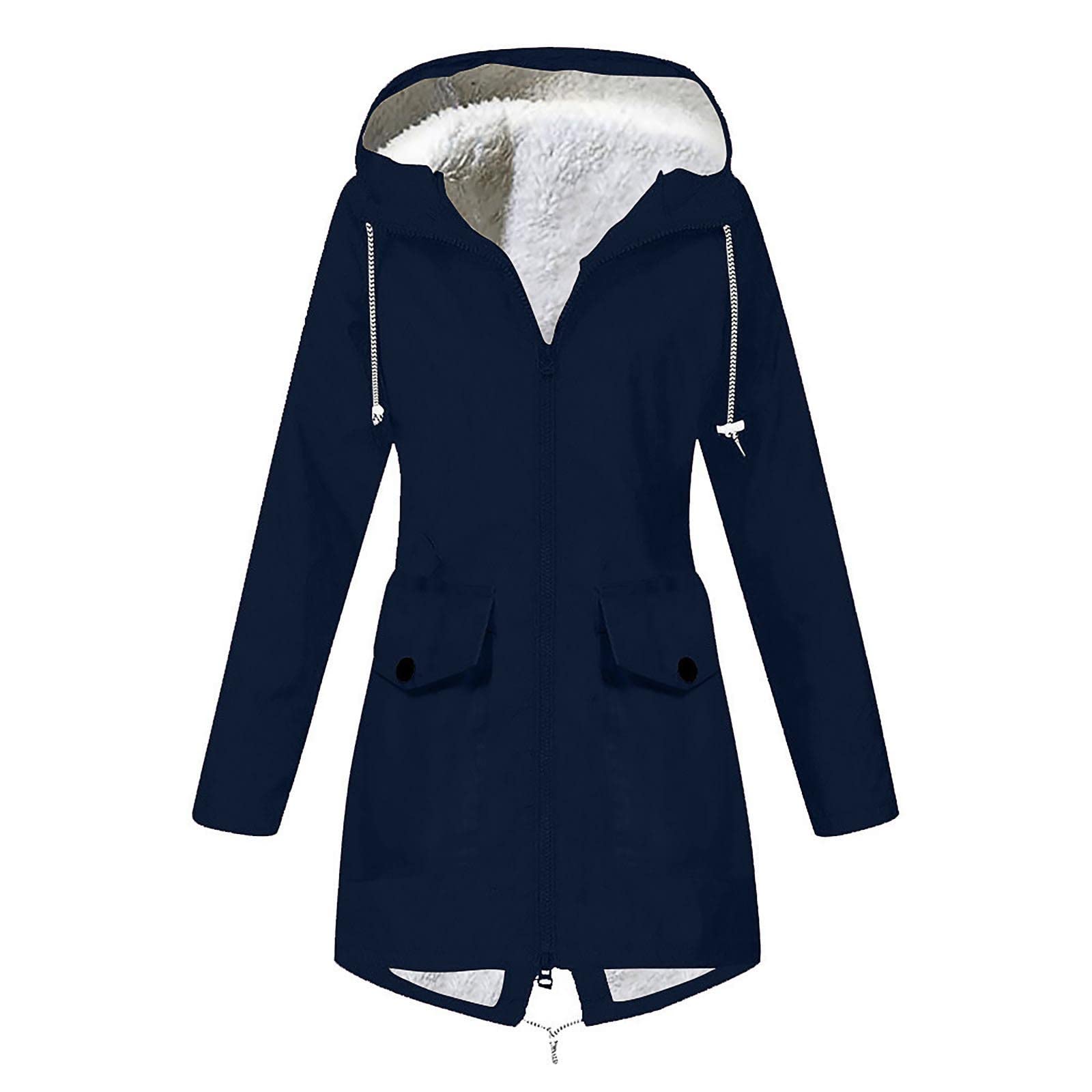 Women's Hooded Windproof Jacket - Long Sleeve Plush Overcoat for Rain & Outdoor Activities - Plus Size Winter Coat for Hiking, Travel & Daily Wear
