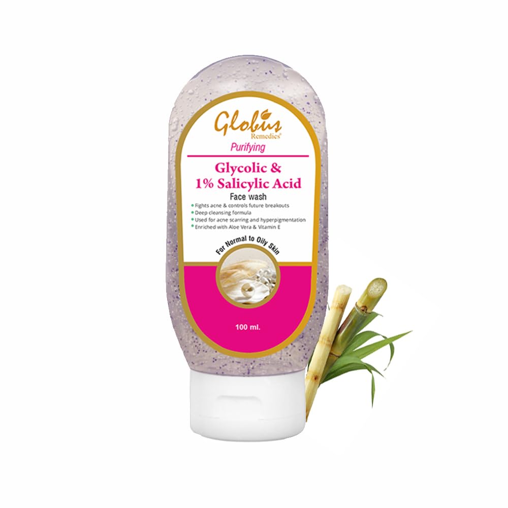 Globus Remedies Glycolic & 1% Salicylic Acid Acne Control Face Wash - 100ml | Exfoliating Cleanser for Clear Skin | Perfect for Daily Acne Treatment & Oil Control