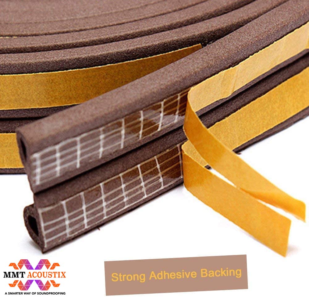 MMT Acoustix® 1-Piece EPDM D-Shaped Self-Adhesive Weatherproof & Soundproof Door/Window Seal Tape - 18 Feet Brown for DIY Home Improvement | Perfect for Noise Reduction and Energy Efficiency in Homes, Offices, and Studios