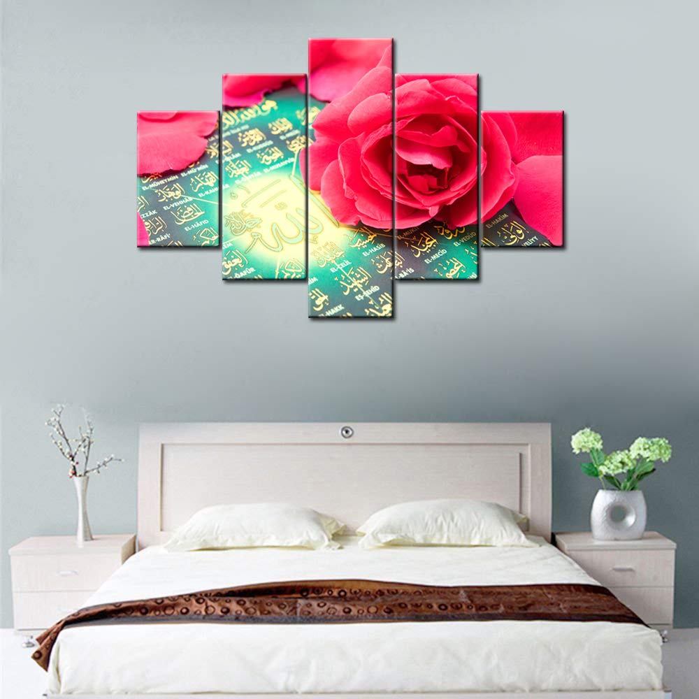 Islamic Canvas Wall Art - Quran Arabic Calligraphy Painting of Mecca - Muslim Religious Artwork for Modern Home Decor - Framed Multi-Panel Ready to Hang - Perfect for Bedroom, Living Room & Prayer Room (60x40 Inches) - Ideal Gift for Eid, Ramadan & Islamic Holidays