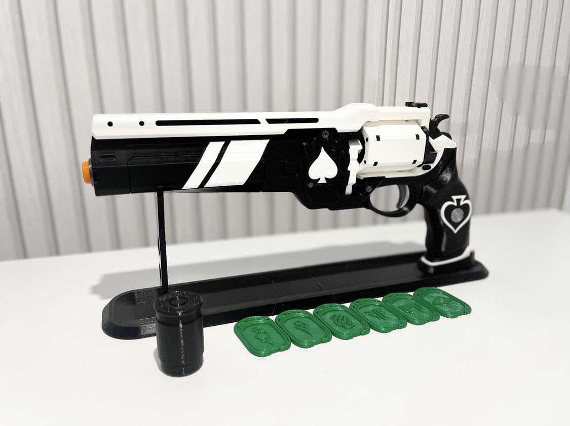 Ace of Spades Hand Cannon Replica with Moving Parts - 3D Printed Destiny 2 Prop for Cosplay & Collectors (Assembled + Display Stand) - Perfect for Gaming Events, Halloween Costumes & Movie Props