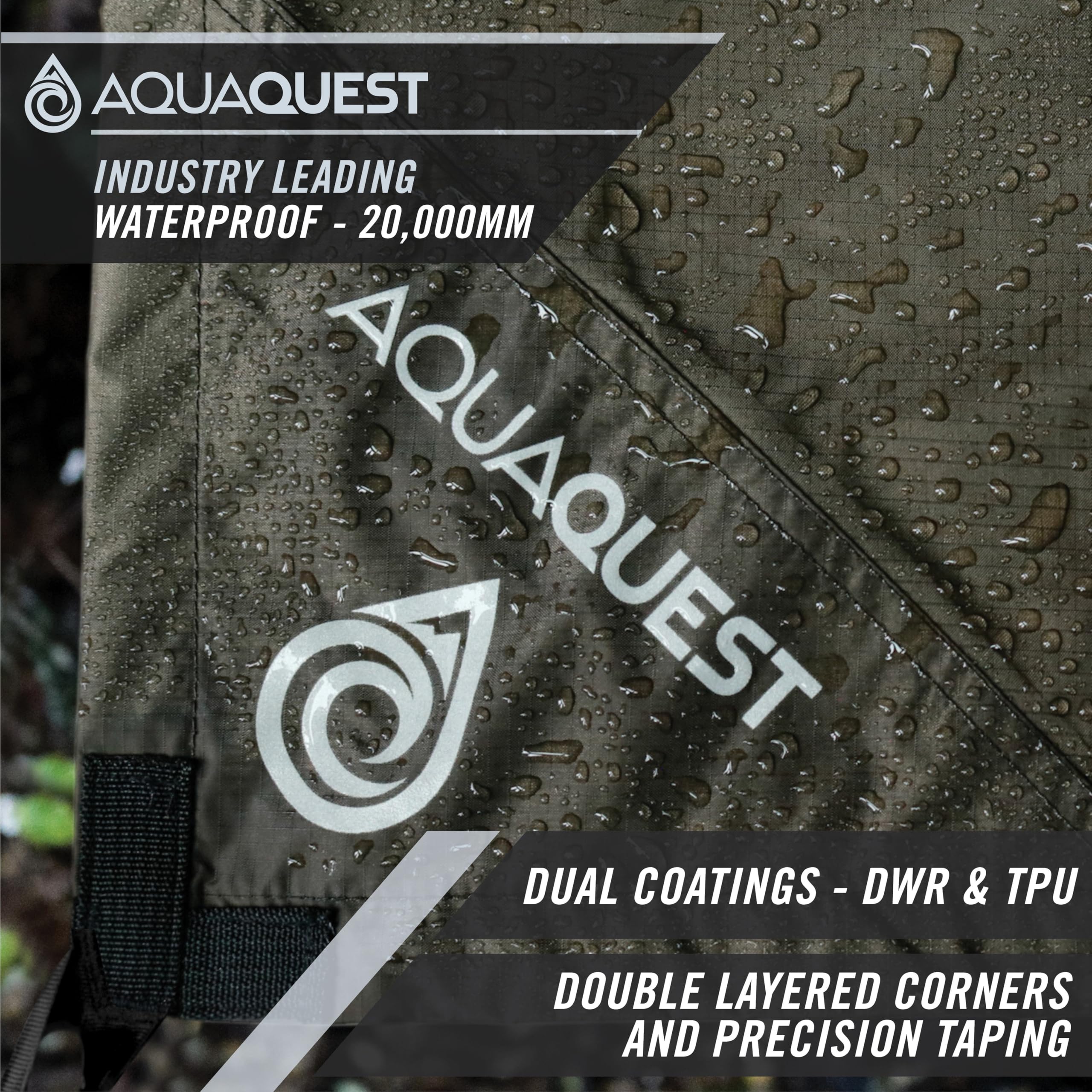 AquaQuest Defender Heavy Duty Waterproof Camping Tarp - All-Weather Tent Shelter & Rain Fly for Hiking, Backpacking, Bushcraft, Hammock - Perfect for Outdoor Adventures, Emergency Shelter & Rain Protection