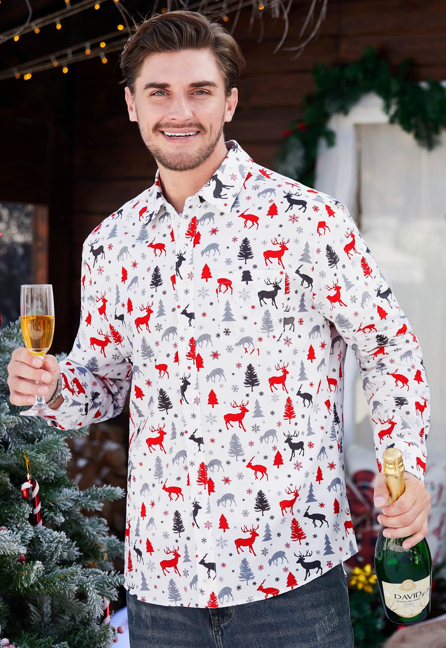 Arvilhill Men's Ugly Christmas Shirts - Long Sleeve Holiday Party Wear (S-XXL)