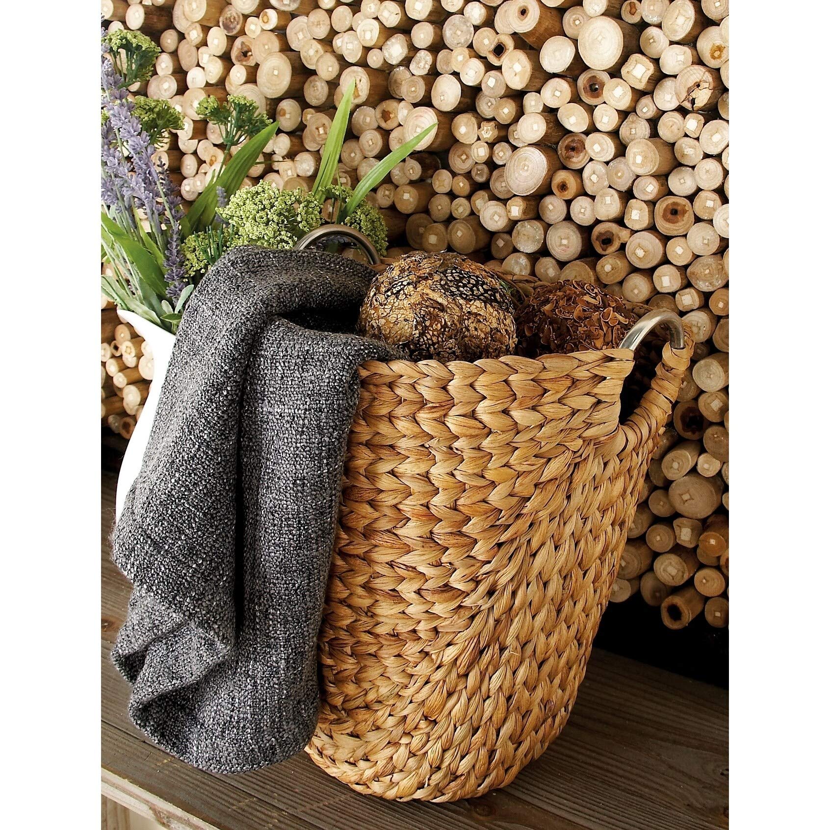 3-Piece Tall Seagrass Basket Set with Black Metal Frame - Natural Woven Storage Bins for Home Organization, Bathroom, Laundry Room & Nursery Decor