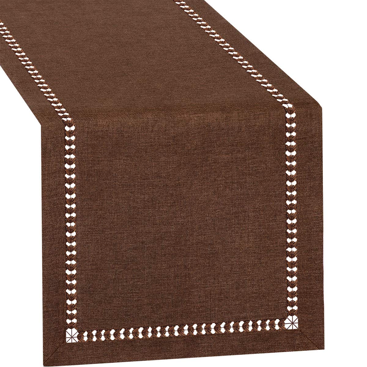 Grelucgo 14x48 Inch Small Short Hemstitch Chocolate Brown Table Runner - Solid Color Dresser Scarf for Dining Table, Buffet, Kitchen Island & Home Decor