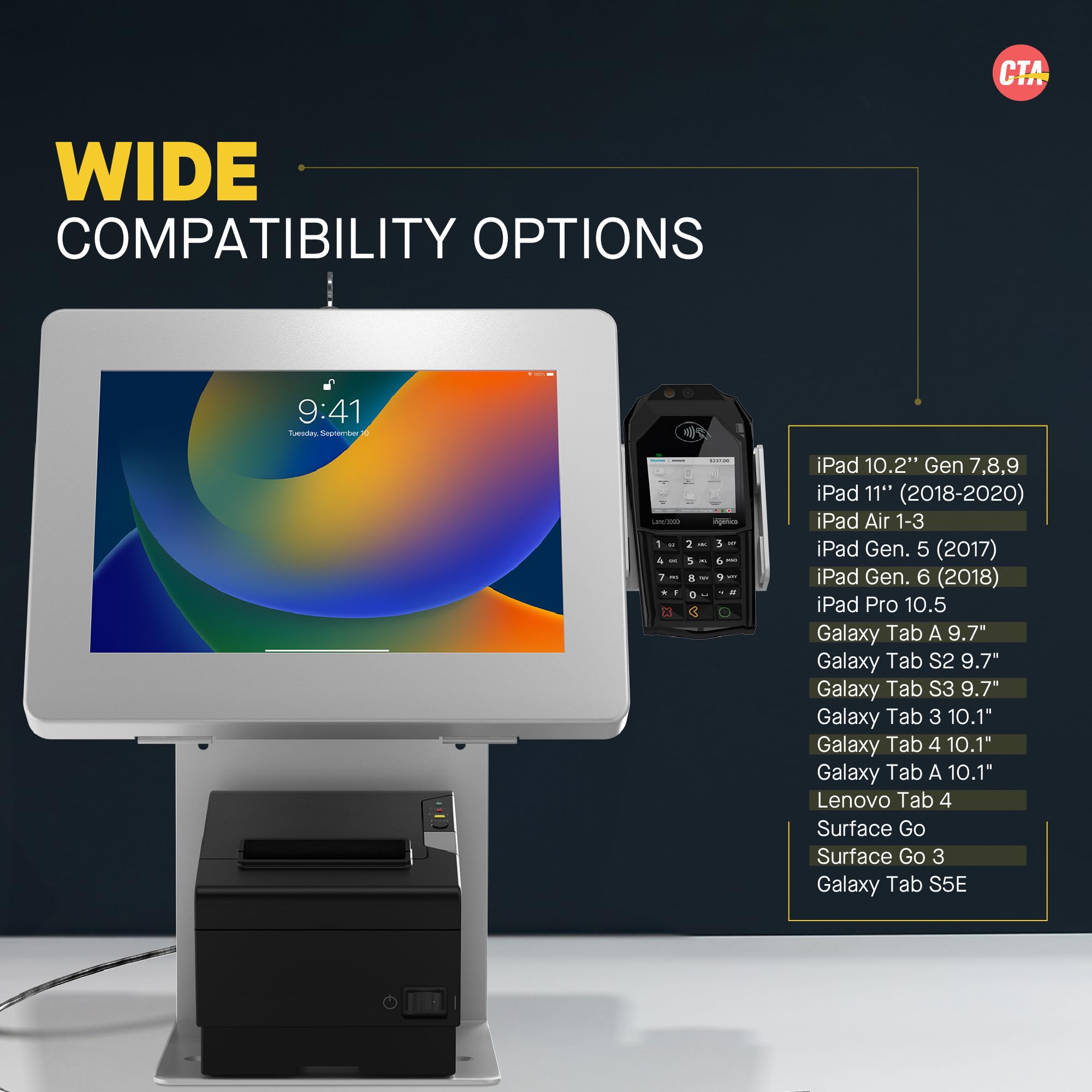 Secure Your Sales with CTA Digital Anti-Theft Kiosk Stand - POS Station with Credit Card Reader & Printer Slot for iPad 11 (A16), Pro 11