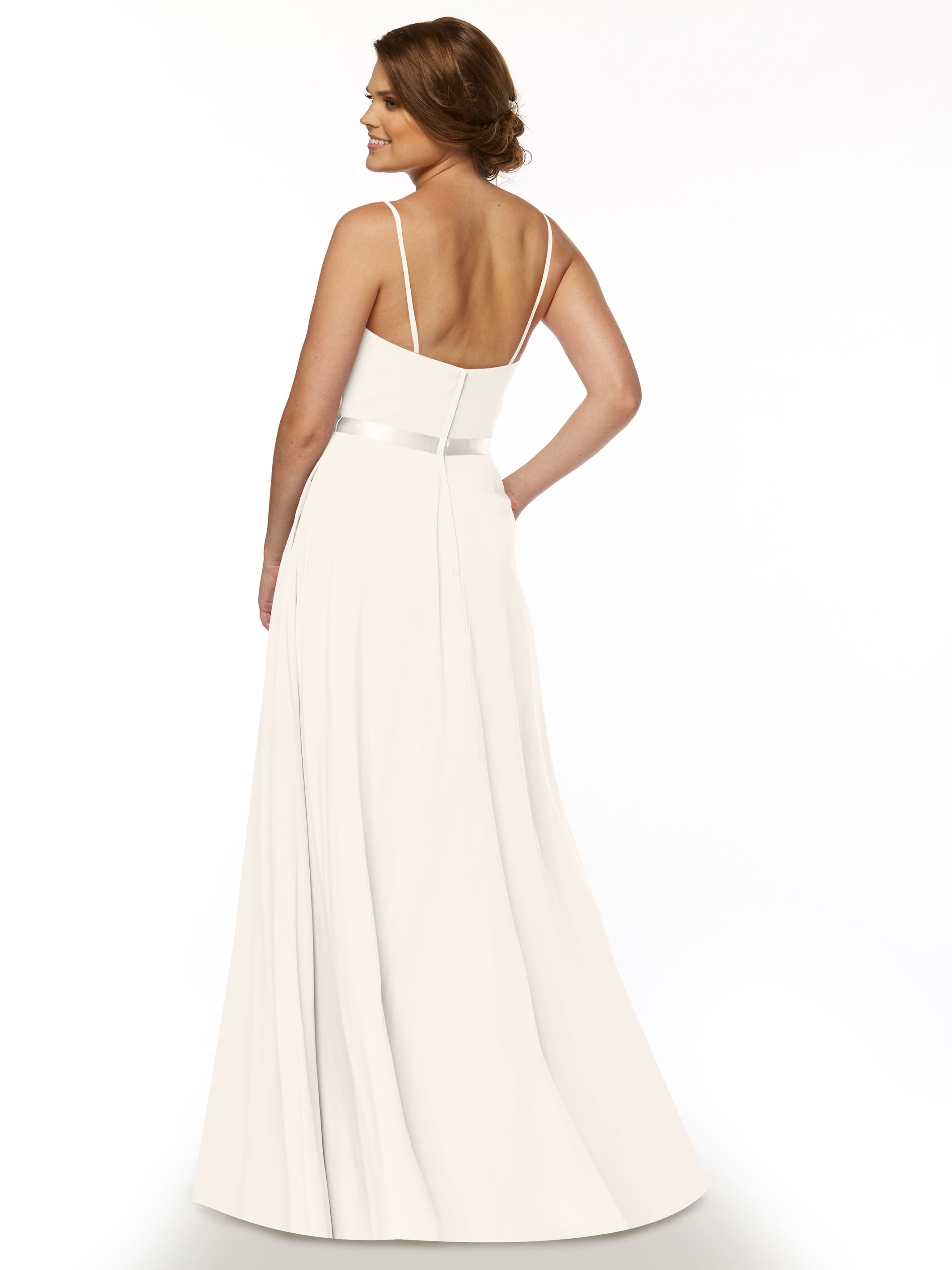 Elegant 80112 Spaghetti Strap Stretch Chiffon A-Line Bridesmaid Dress with Sash - Perfect for Weddings, Formal Events & Special Occasions