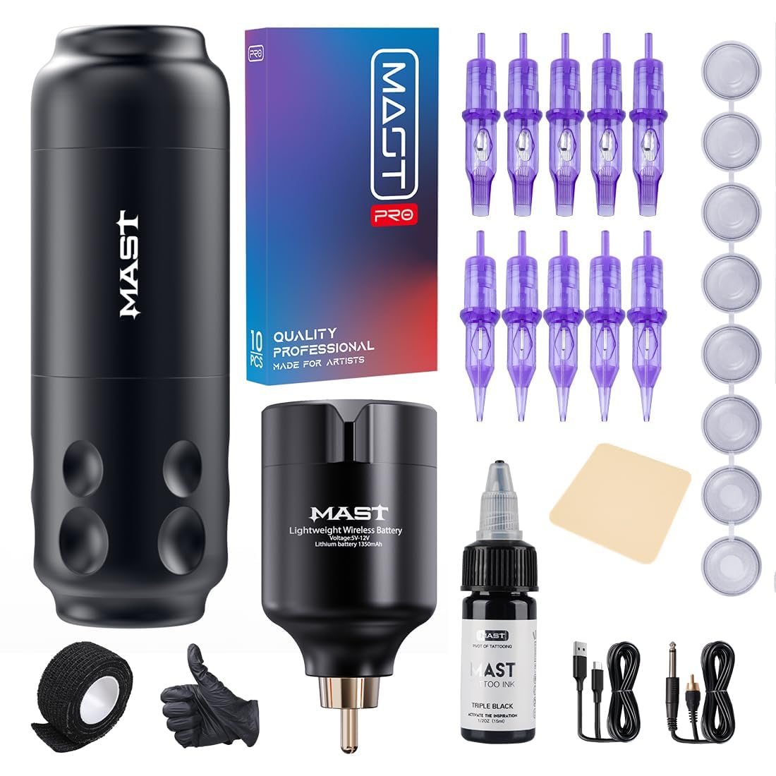 Professional Cordless Tattoo Pen Machine Kit - Mast Sensor T1 Battery Power Supply with Cartridges & Needles for Tattoo & Scalp Artists | Portable Tattooing for Studios & Travel Use
