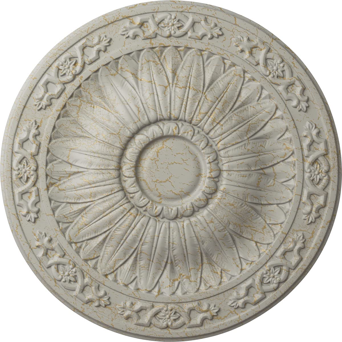 Ekena Millwork 20.25 Inch Lunel Ceiling Medallion - Hand-Painted Cream Crackle Finish, Fits 3.75