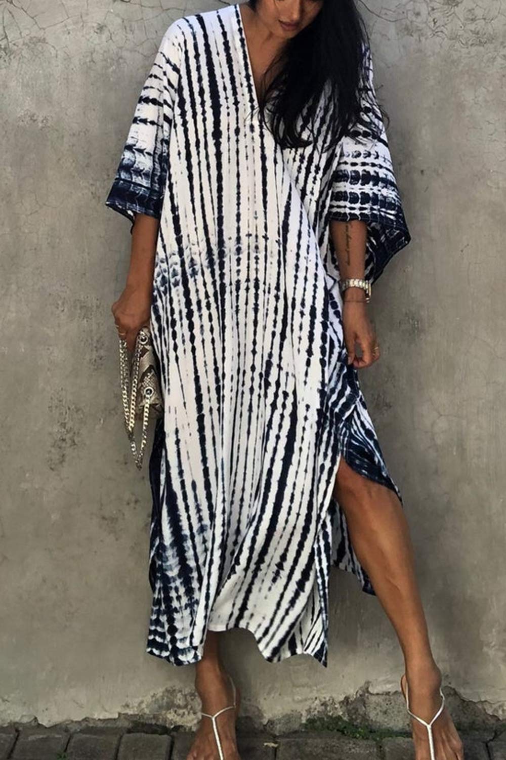 Long Kaftan Bohemian Kimono Maxi Nightgown Beach Cover Up Dress for Women - Elegant Loungewear & Summer Vacation Outfit