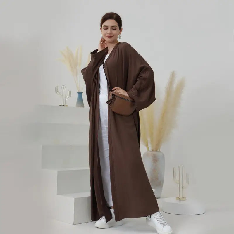 Elegant Embroidered Lace Cardigan Open Abaya Dress for Muslim Women - Modest Islamic Fashion for Prayer, Wedding & Special Occasions