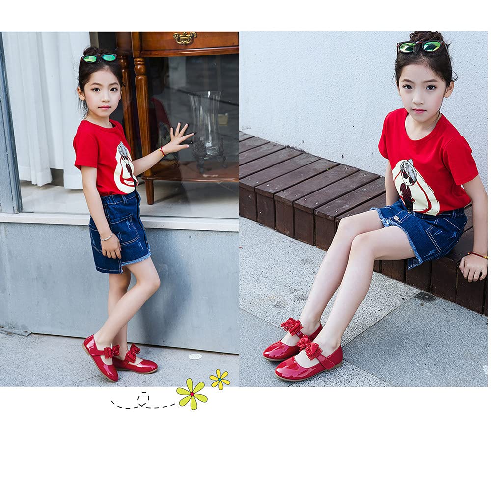 Toddler Ballet Flats with Bowknot - Girls Mary Jane Shoes for Party & School