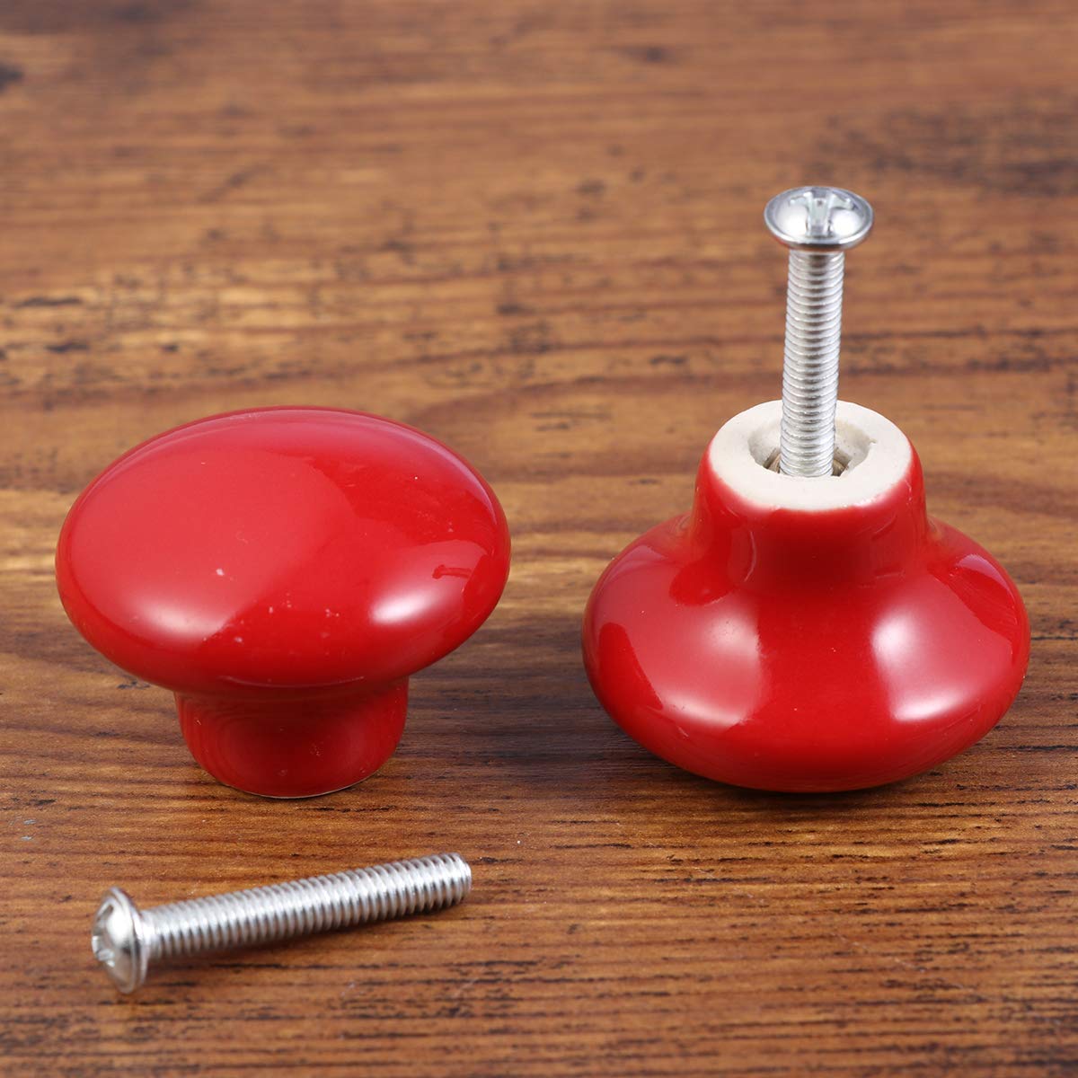 VORCOOL 5-Pack Ceramic Cabinet Knobs - Durable Round Drawer Pull Handles for Kitchen Cabinets & Cupboards (Red) - Perfect for Home Renovation & DIY Furniture Upgrades
