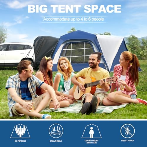 H&ZT 2-in-1 6-Person Large SUV Tent with Detachable Screen Room - 10'x10' Car Tailgate Camping Tent with 6'x7' Awning Porch for Outdoor Adventures, Road Trips & Family Camping