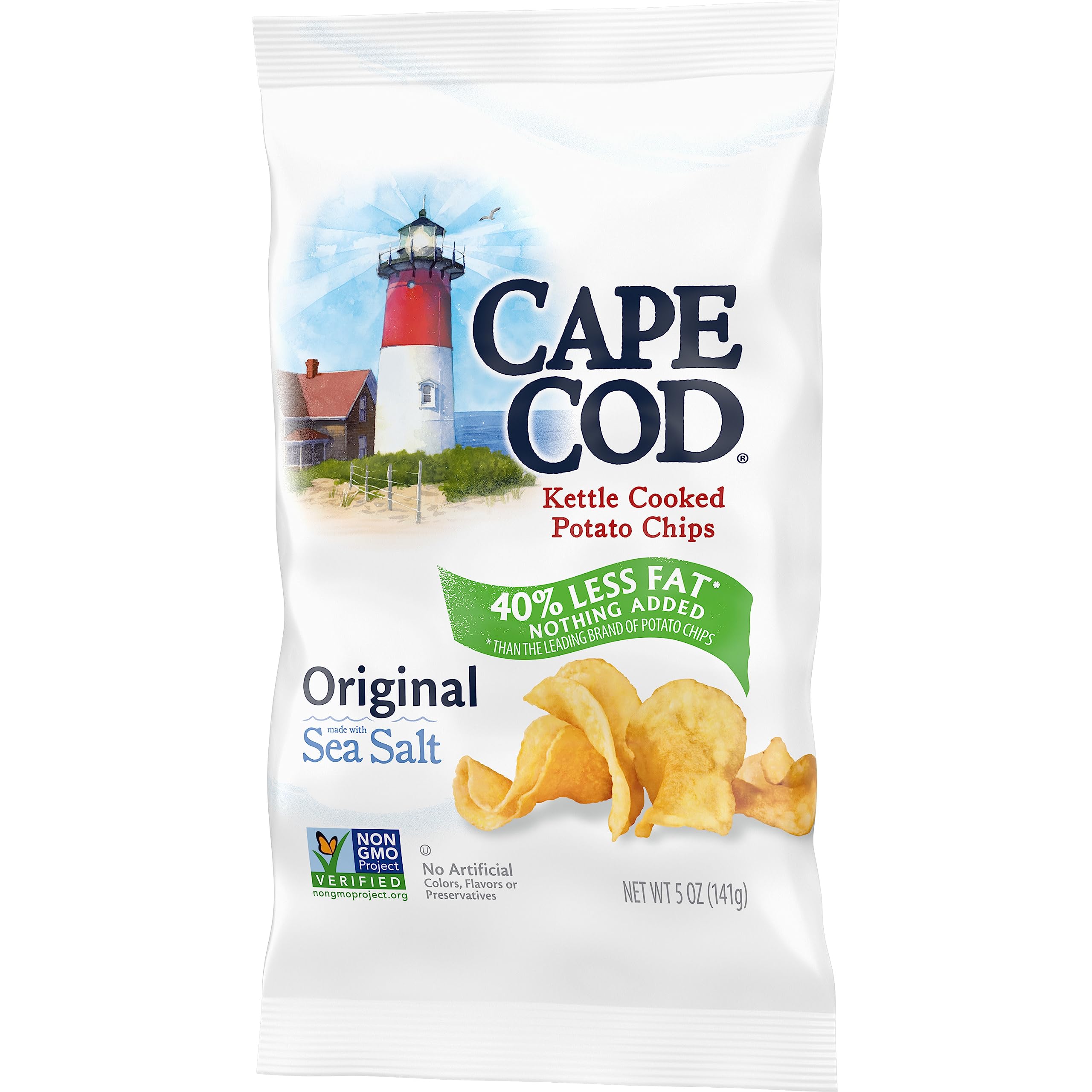 Original Kettle Cooked Cape Cod Potato Chips - Low Fat, 5 Oz (Pack of 8) | Healthy Snack for Parties, Picnics & Movie Nights