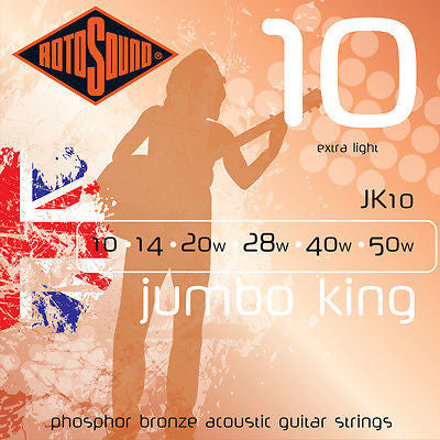 Rotosound JK10 Extra Light Guitar Strings - Premium Acoustic & Electric Strings for Smooth Playability - Perfect for Beginners, Practice & Live Performances