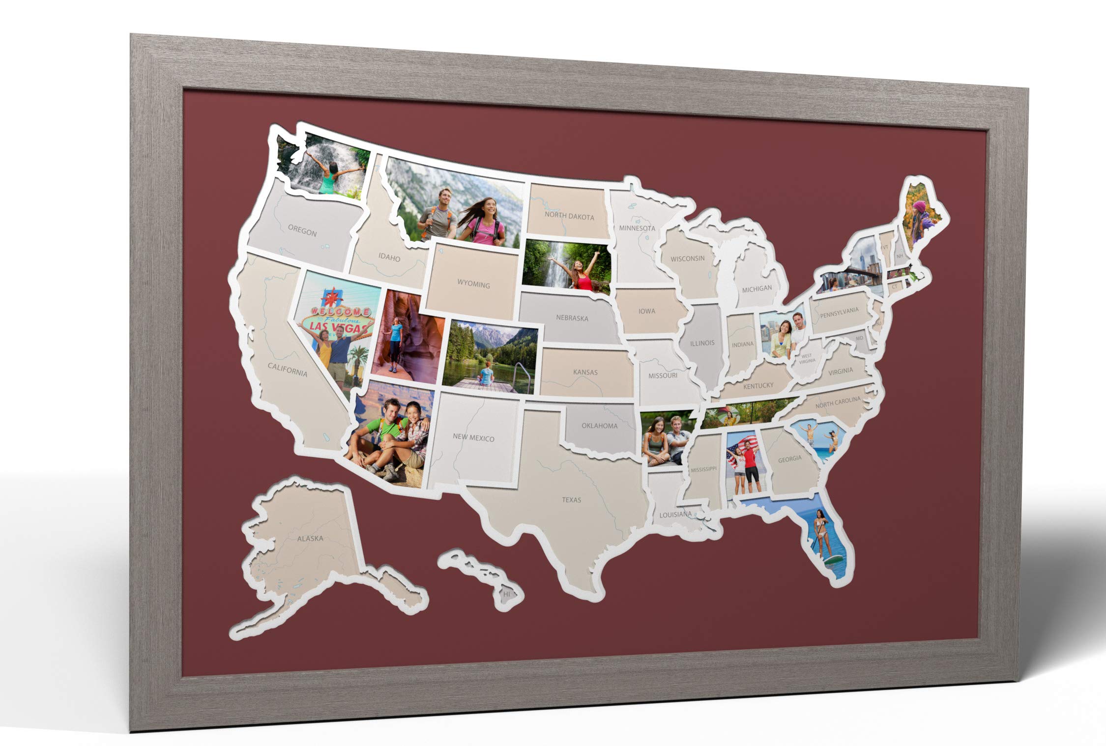 50 States USA Photo Map Wall Art - Handmade in America with Optional Grey or Sienna Frame - Perfect for Home Office Decor & American Patriot Gifts