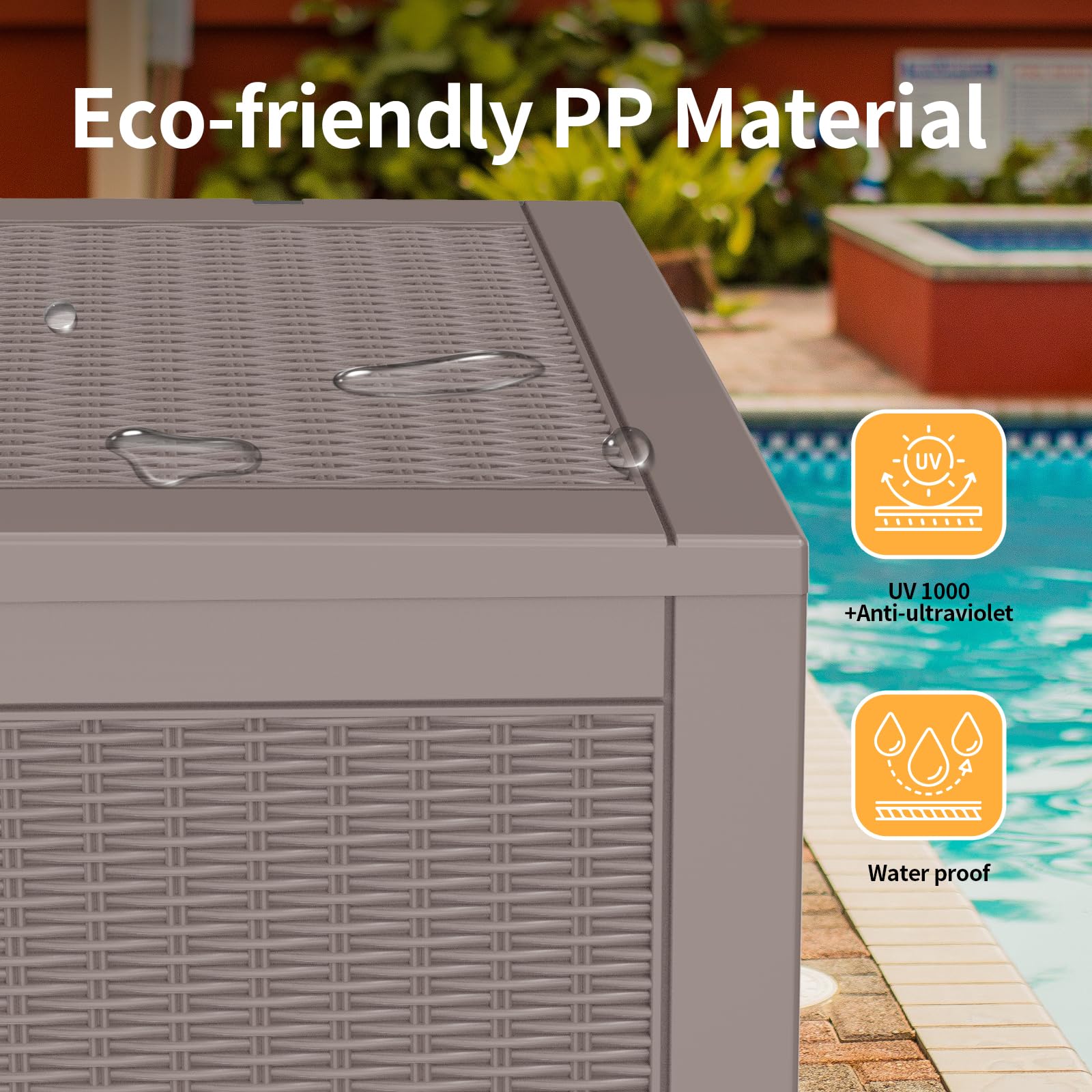DRATO 100 Gallon Large Deck Box - Outdoor Waterproof Resin Storage Container for Patio Furniture, Cushions, Gardening Tools & Pool Supplies (660lbs Weight Capacity) - Perfect for Backyard, Garden & Poolside Organization