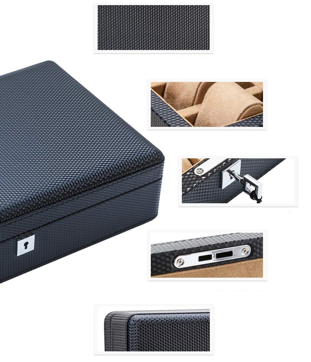 Luxury Carbon Fiber Watch Box for Men - 12 Slot Jewelry & Watch Display Organizer with Bracelet Tray - Perfect for Watch Collection Storage & Gift Giving