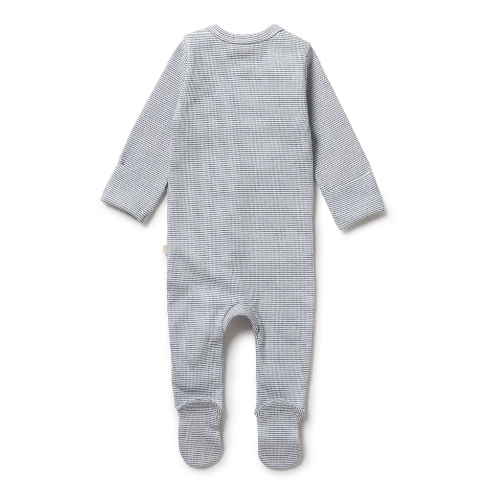 Organic Cotton Baby Stripe Rib Zipsuit with Feet - Soft & Snug Newborn Sleepwear for Boys & Girls - Perfect for Nighttime & Naptime Comfort