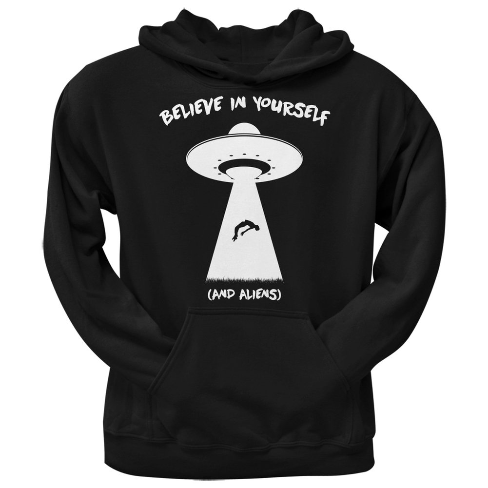 Believe in Yourself (and Aliens) Black Adult Hoodie - Stylish Unisex Pullover for Casual Wear, Street Fashion & UFO Enthusiasts