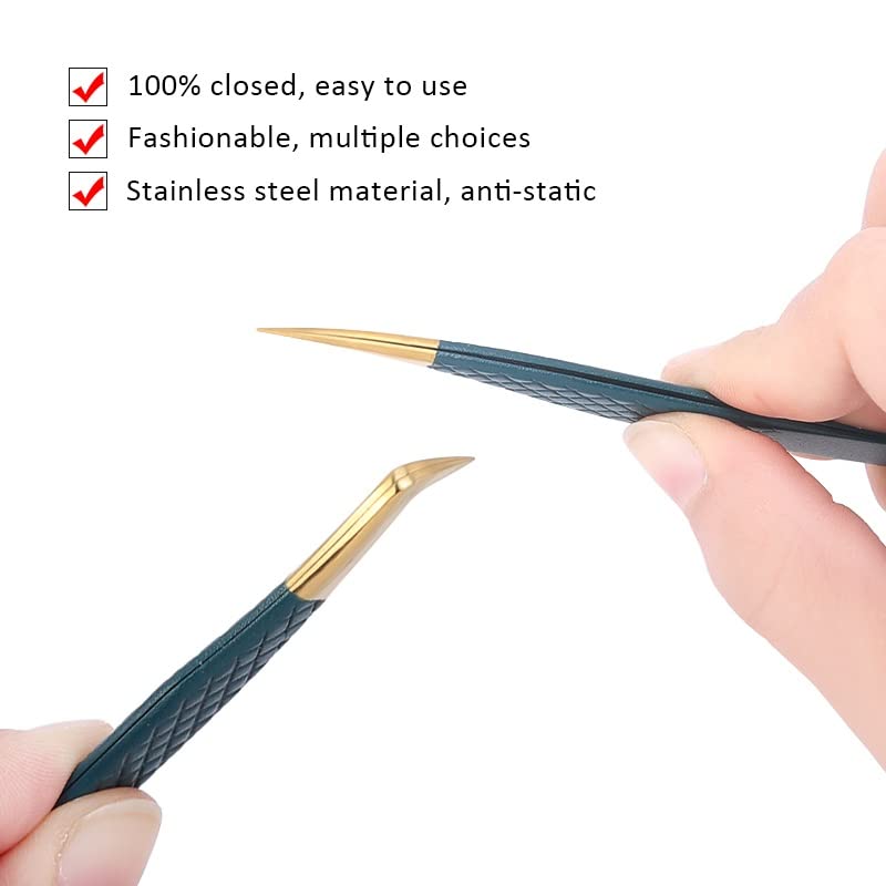 Professional Stainless Steel Volume Eyelash & Eyebrow Tweezers - Precision Individual Lash Extension Tools for Salon, Makeup Artists & Home Use
