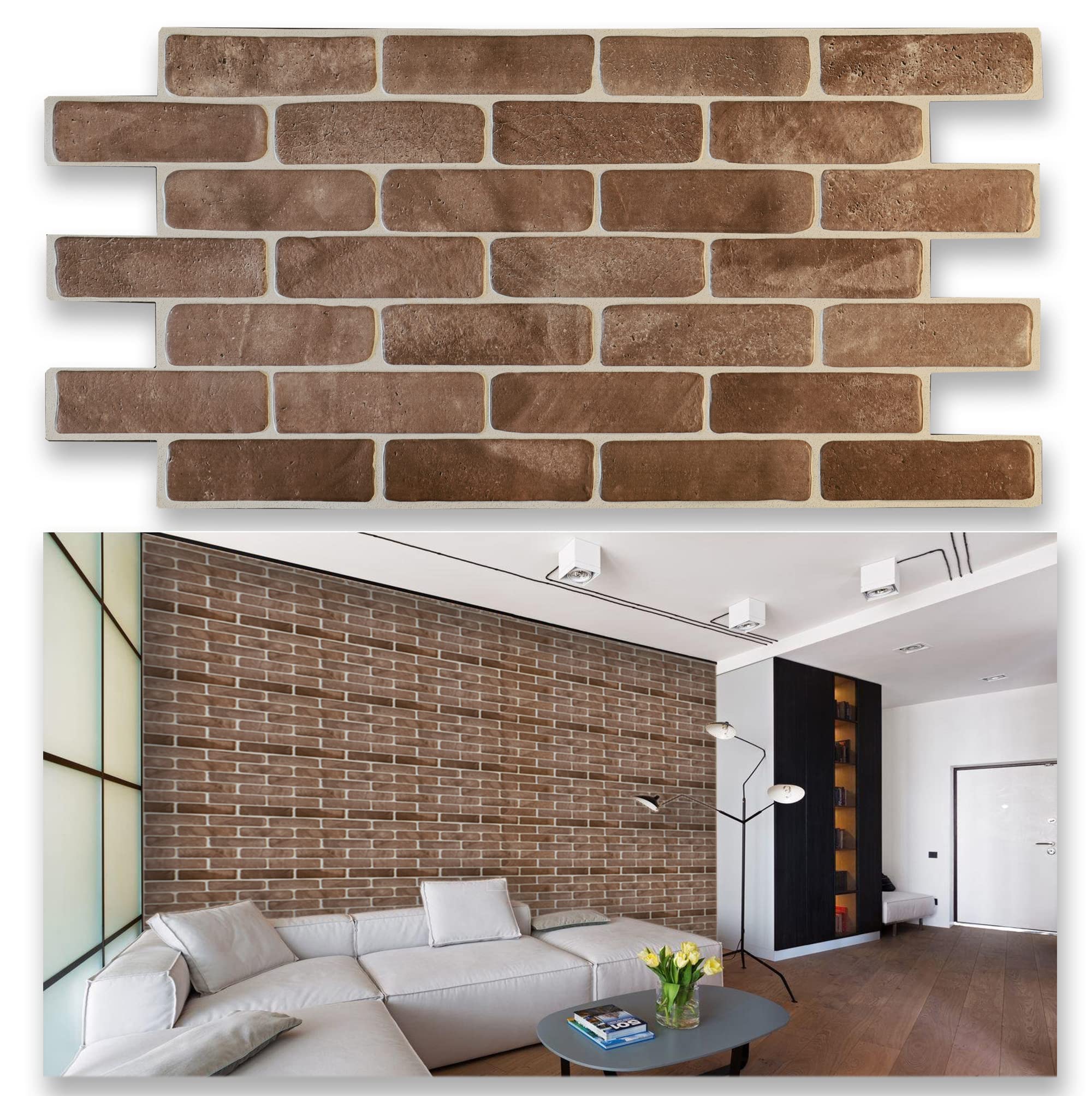 Smart Profile 3D Wall Panels - Faux Brick Wall Decor in 'Brick Old Brown' Style, 20 Pack PVC Panels (Covers 106 sq ft) for Living Room, Bedroom & Office Interior Design