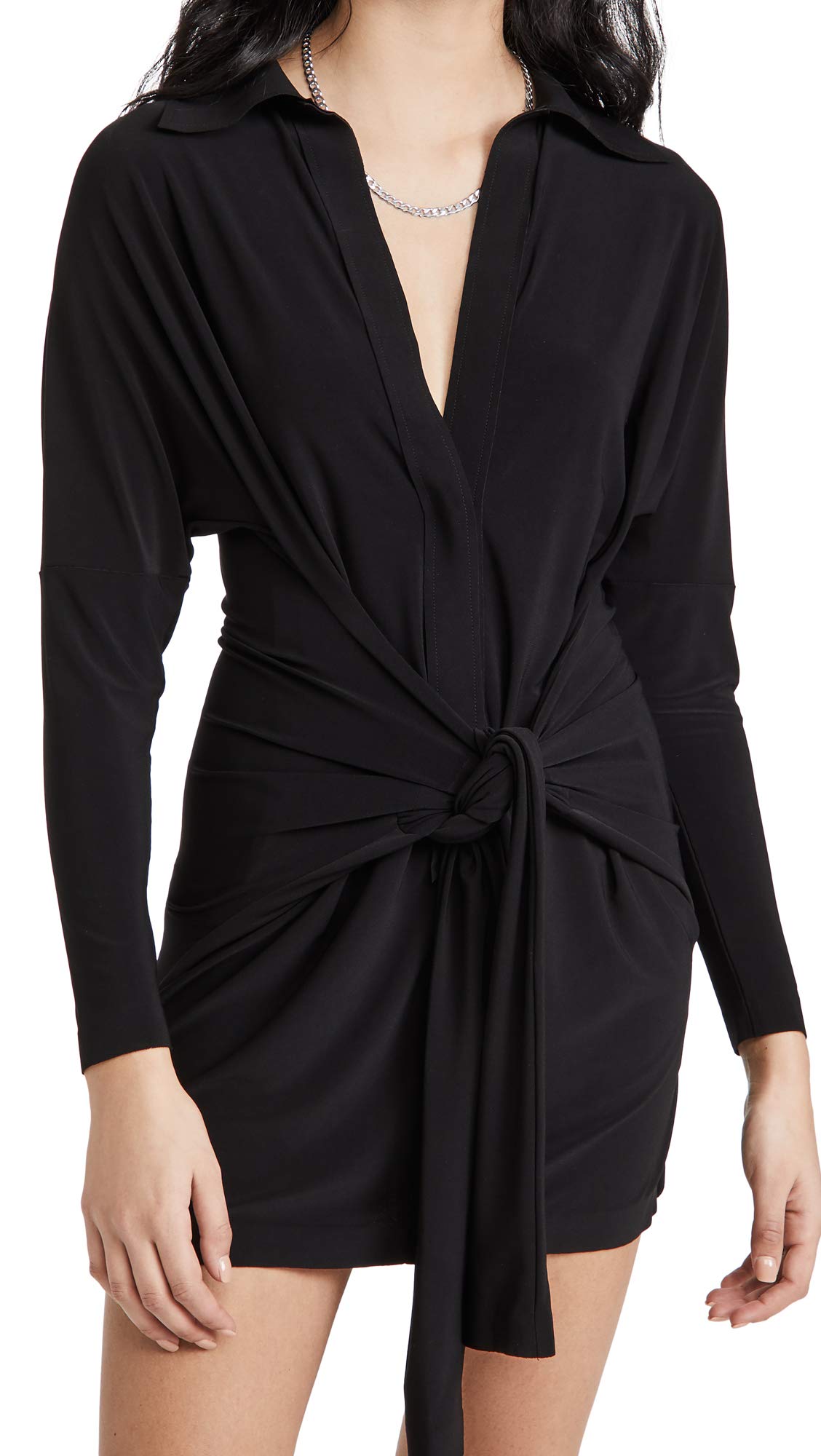 Norma Kamali Women's Mini Tie Front Dress - Flattering Wrap Style for Casual & Evening Wear | Perfect for Dates, Parties & Office Outfits