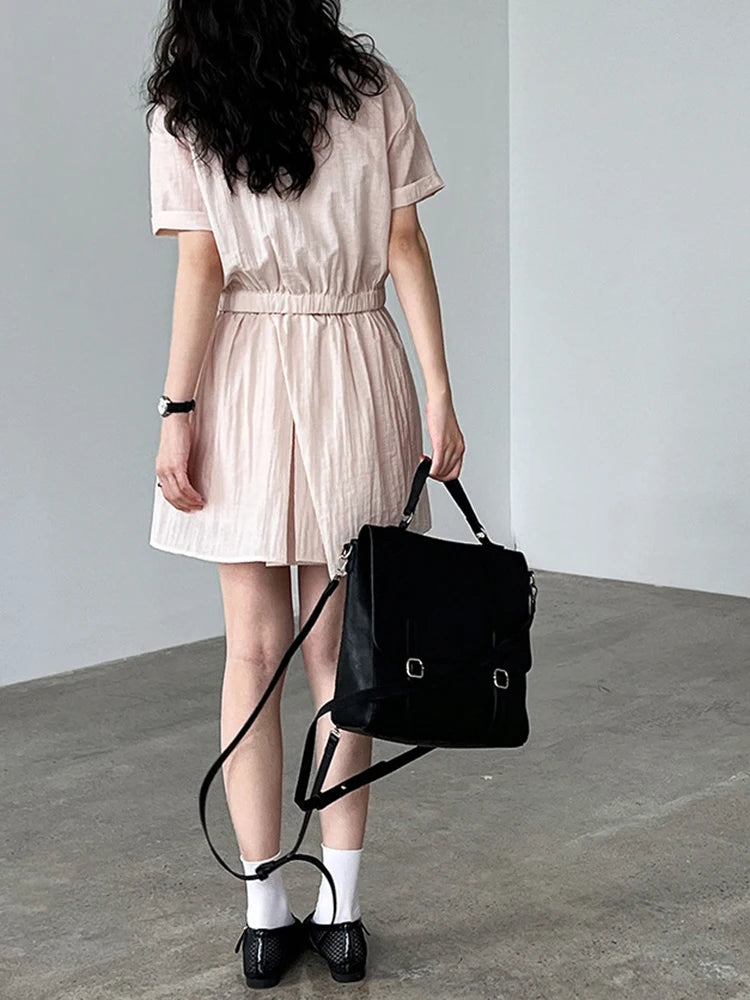 Beige Women's Two-Piece Suit Set - Thin Half Body Skirt & Lapel Short Sleeve Shirt | Spring Summer 2025 Fashion Trend | Office Wear, Casual Outfits, Party Dresses (Style 1DJ1239)