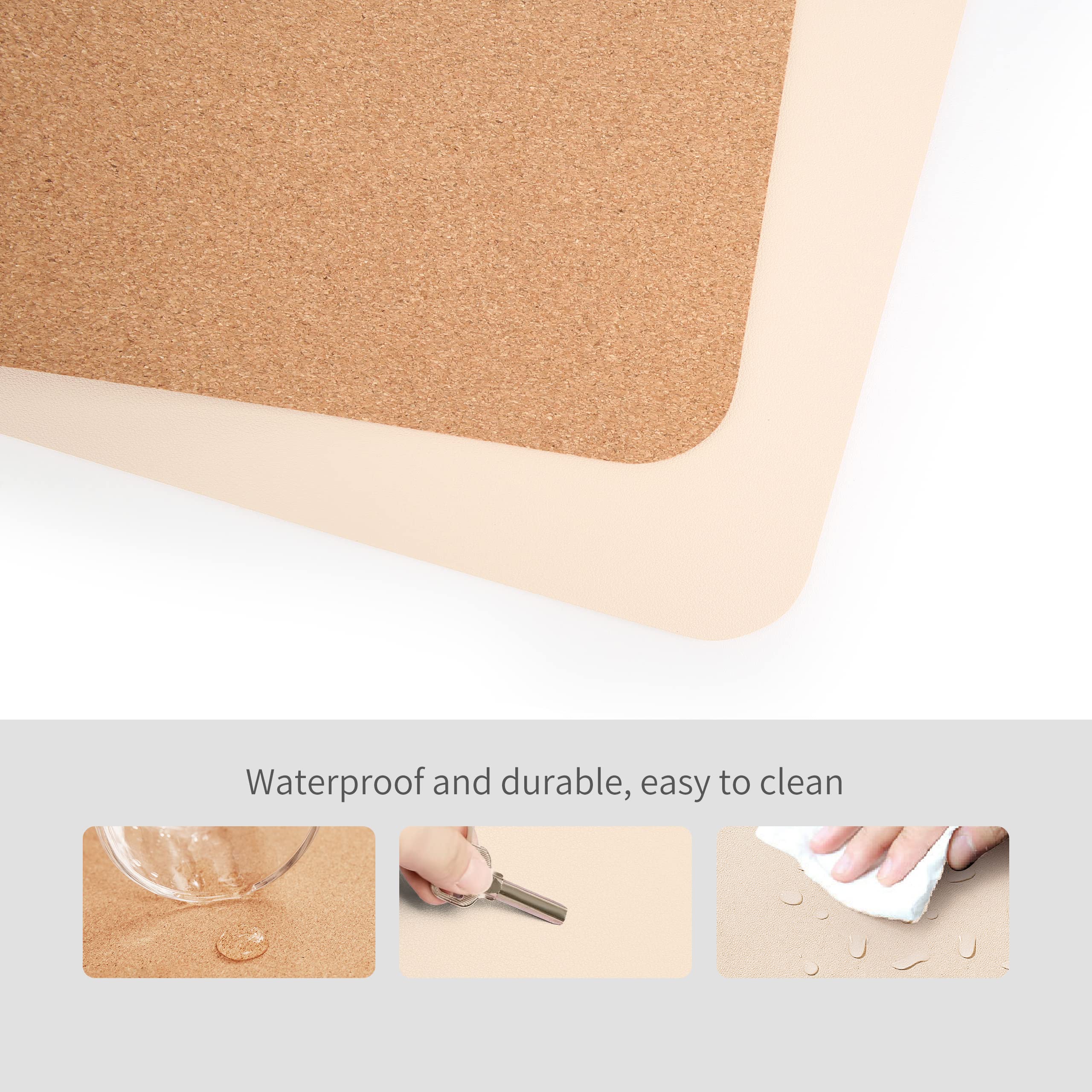 Premium Dual-Sided Mouse Pad - Natural Cork & PU Leather Large Desk Mat for Office & Home Workspace, Non-Slip Waterproof Desk Protector, Easy to Clean (Apricot, 23.6